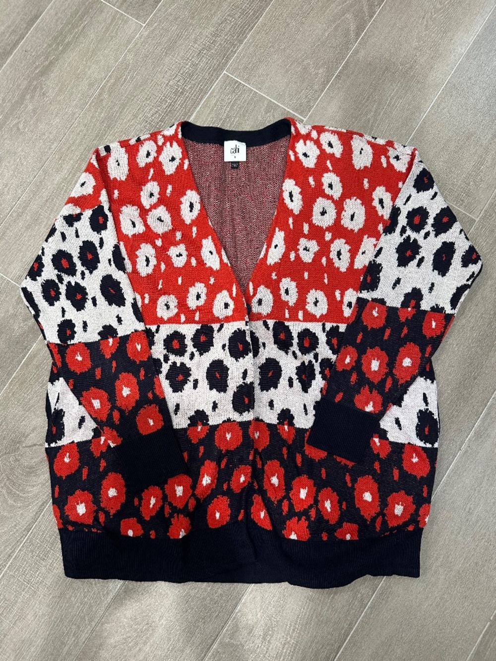 cabi Upbeat Cardigan Sweater Floral Stripe Navy Red White NWOT Size Small